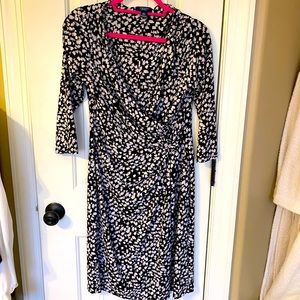 CHAPS Black and White Faux Wrap Midi Dress